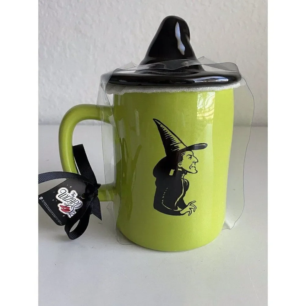 Rae Dunn Wizard of Oz Coffee Mug Green Wicked Witch Hat Topper Get You My Pretty